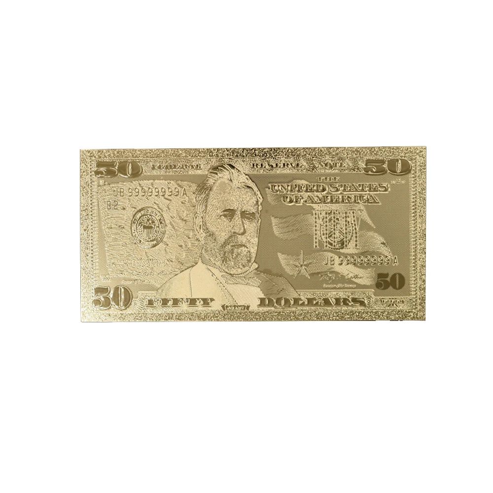 Новинка 2019 банкнота в долларах США 50 Золотая с 99 9 золотой фольгой для сувенира 10