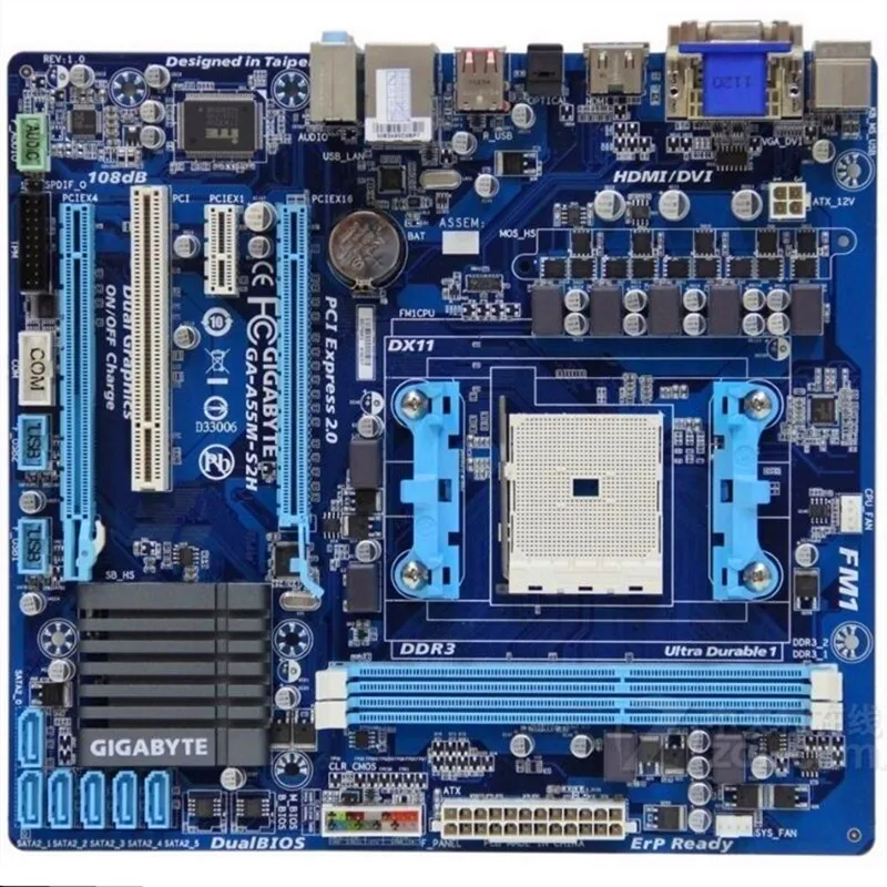 Для Gigabyte GA-A55M-S2H Original использовали материнскую плату A55M-S2H для AMD A55 гнездо FM1 DDR3 |