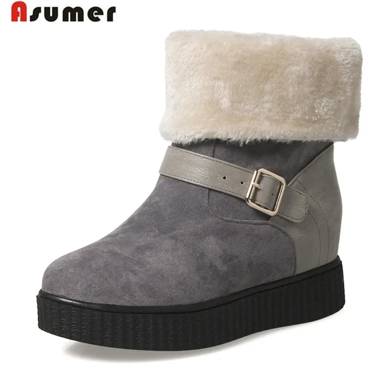 

ASUMER Keep warm shoes women ankle boots buckle flock nubuck leather boots big size 34-43 flat platform snow boots