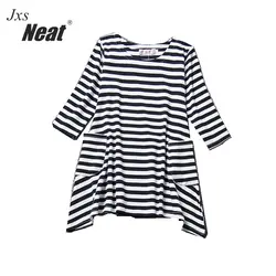 NEAT XJL/Новое весенне-осеннее платье для девочек, черно-белое платье в полоску с длинными рукавами для маленьких девочек, Повседневная