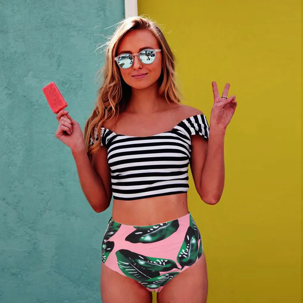  bikinis high waist print floral bikini set tankini striped swimsuits women swims push up hot sexy b