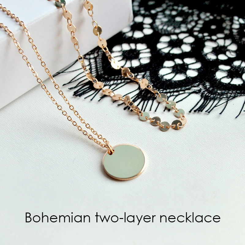 e-Manco Bohemia Choker Necklaces For Women Two Layered Hot Sale Gold Chain Copper Adjustable Femme Necklace Fashion Jewelry
