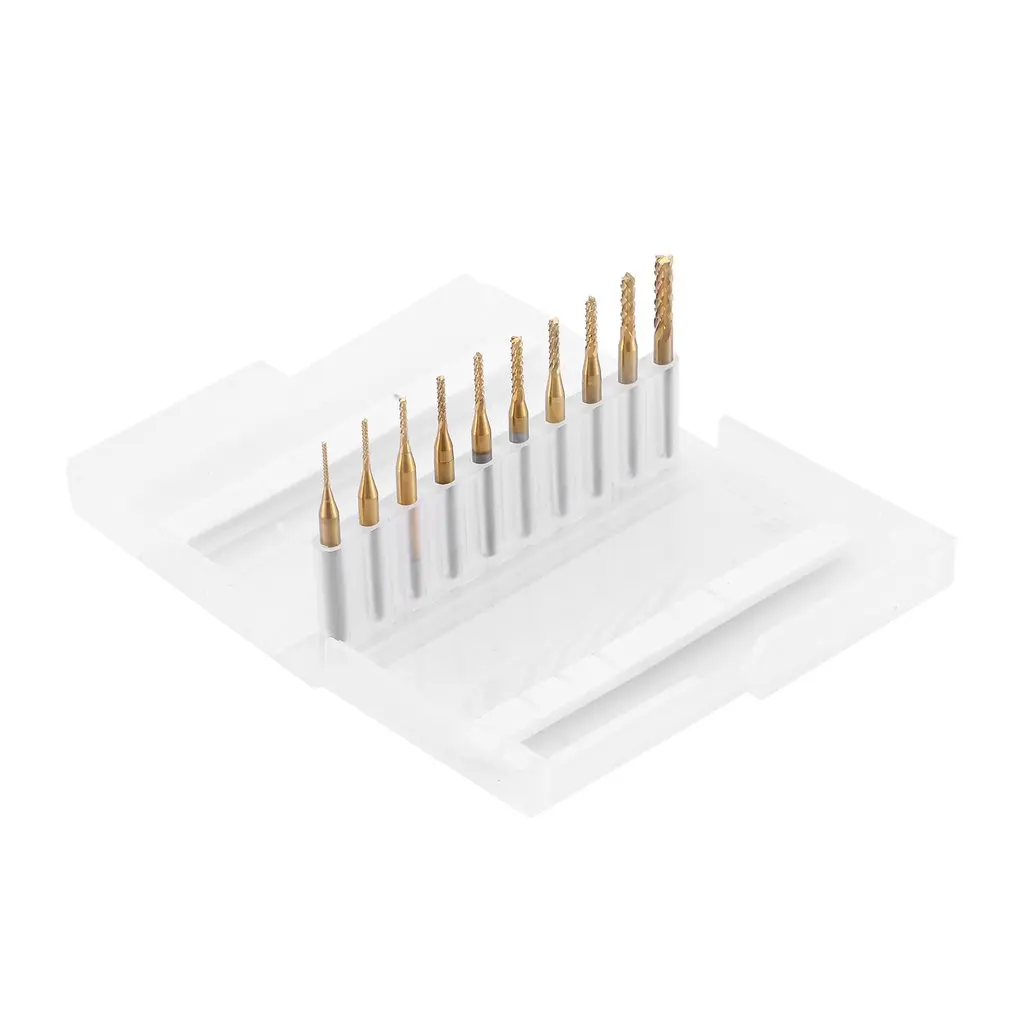 

10 Pcs Tungsten Carving Machine Knife PCB Cutter Knife Circuit Board Open Titanium Corn Milling Cutter 0.8mm-3.175mm for CNC