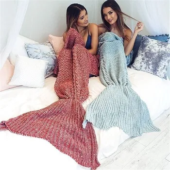 

Creative Fashion Knitted sofa blanket Handmade Crochet/Blanket Mermaid Blanket queen princess gift Wrap Super Soft Home Decor