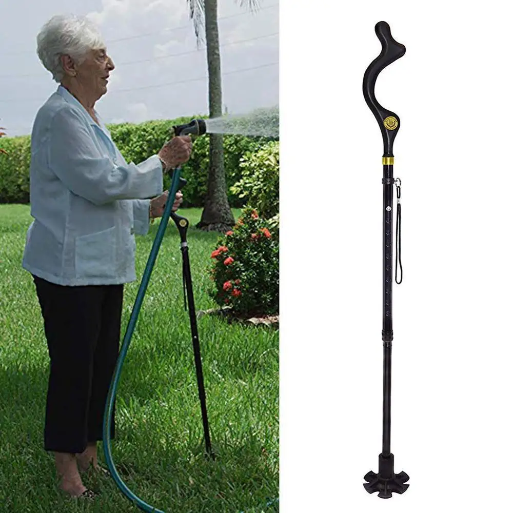 

Ultralight Magic Cane Folding Safety Walking Stick 4 Head Pivoting Trusty Base for Old Man or Women T Handlebar Trekking Poles