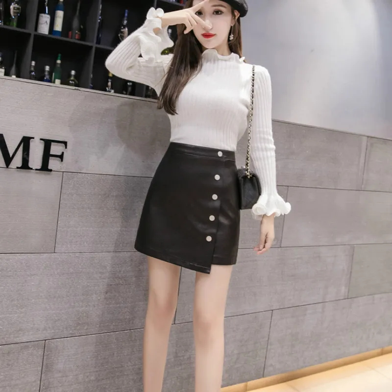 

Half-length small leather skirt female high waist autumn and winter youth trend A word short skirt women's slim pack hip