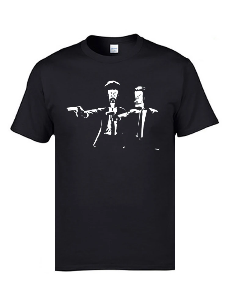 Gift Retro Men Top T-shirts O-Neck Short Sleeve All Cotton Tees Slim Fit Top T-shirts Free Shipping Beavis & Butthead Pulp Fiction  8018 black