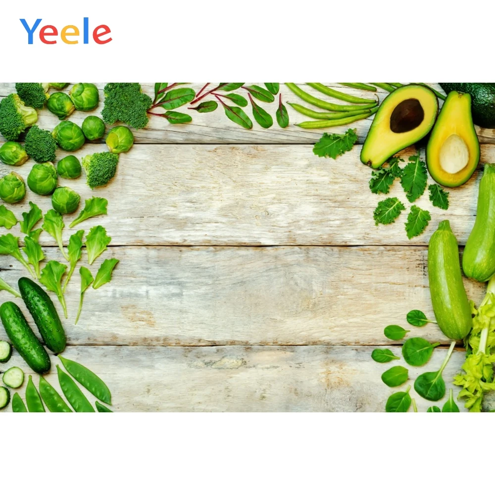 

Yeele Wooden Board Green Vegetables Backdrops Food Cake Photography Background Customized Photographic Backdrop For Photo Studio