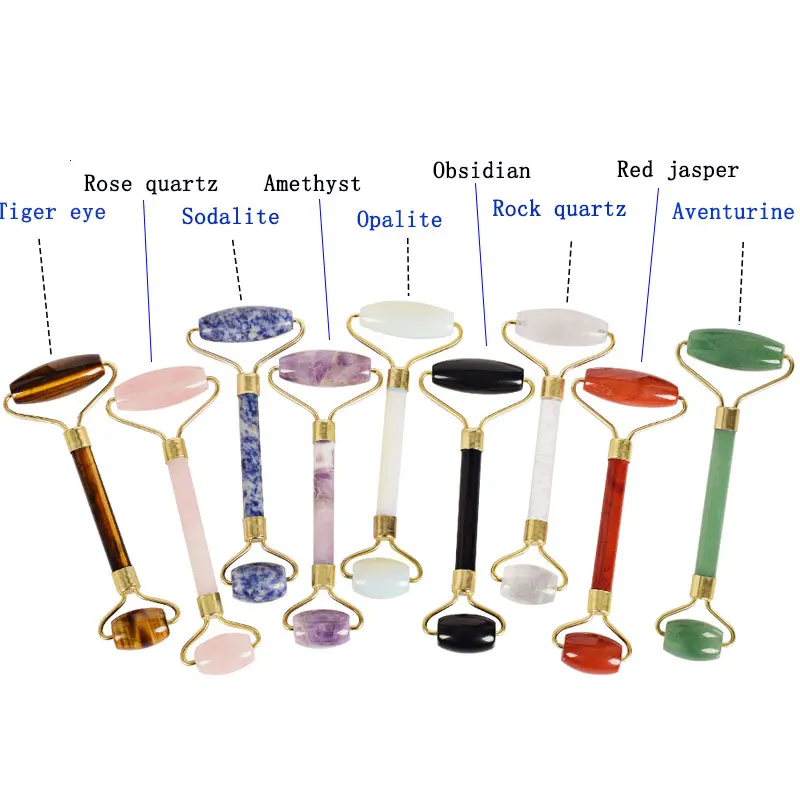 Натуральный драгоценный камень нефритовый ролик с двойной головкой кристалл для массажа лица ролик для похудения против морщин целлюлит для лица шеи глаз красота инструмент