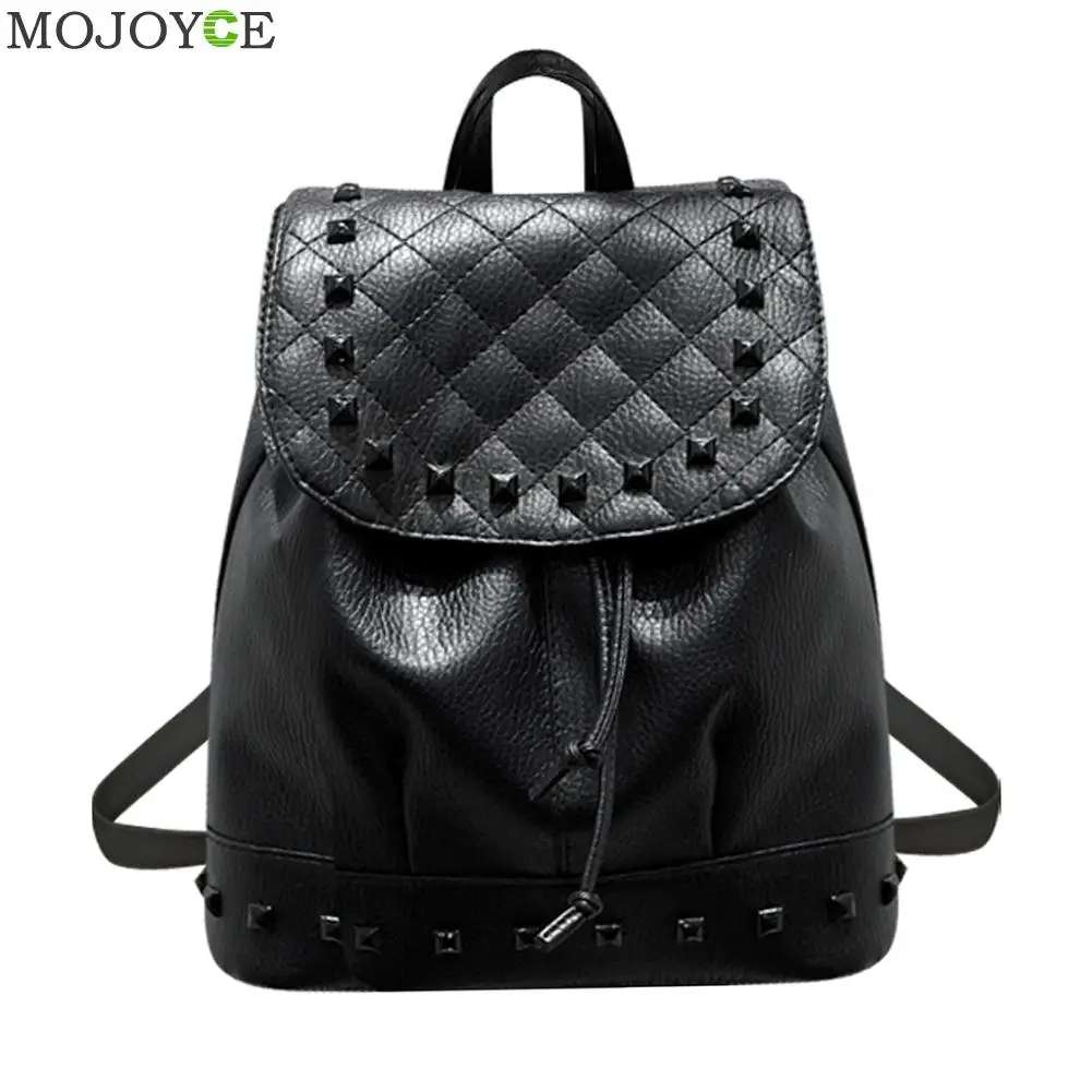 2017 Winter Washed PU Leather Backpack Fashion Female Mini Rivet Backpack Teenage Girls Travel ...