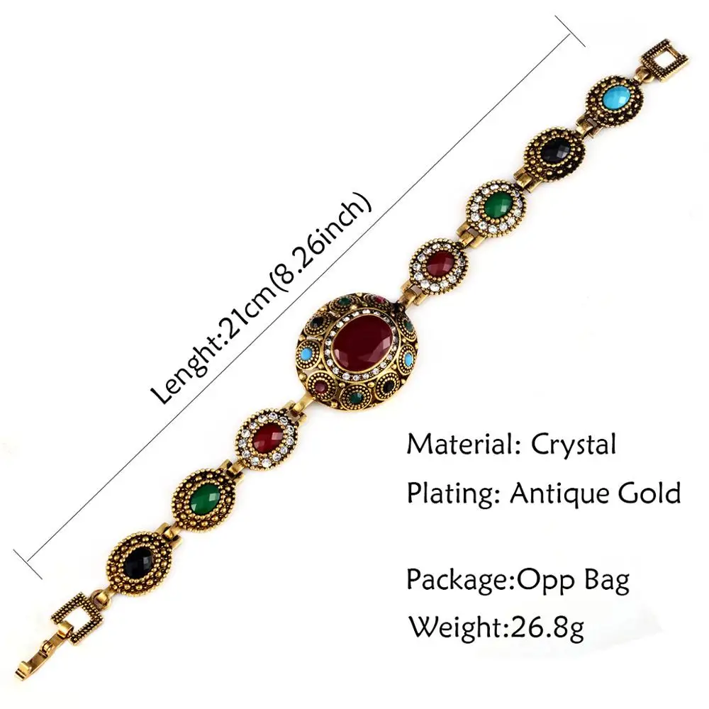Turkish Jewelry Ethnic Bohemian Bracelets For Women Red Gem Stone Black Resin Tribal Gold-Color Femme Bracelet Jewellery Metal Bracelet