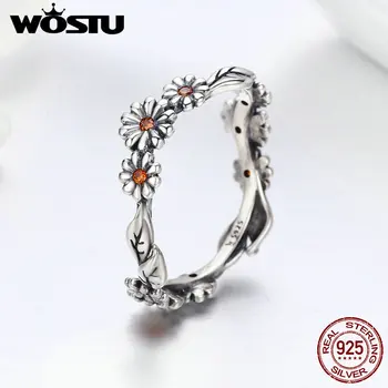 

WOSTU Hot Sale 100% 925 Sterling Silver Twisted Daisy Flower Female Finger Rings for Women Wedding Silver Jewelry Anel BKR298