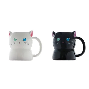 

Cute Animal 3D Cat Coffee Cup Hand Painted Cartoon Ceramics Blue Eye Green Eye Black And White Cat Breakfast Milk Mug