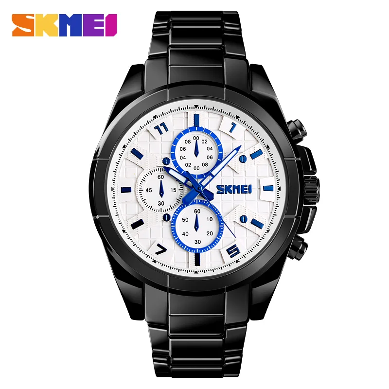 Skmei Luxury Brand Men's Sport Watch Quartz Clock Men Waterproof Wrist Watch Male Military Steel Watches Relogio Masculino - Цвет: Black White