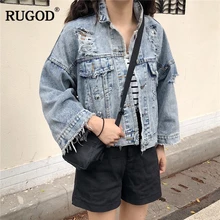 RUGOD винтажные джинсы женские куртки осенние джинсы с потертостями и дырками короткие джинсовые пальто с карманами уличная куртка-бомбер Casaco Feminino