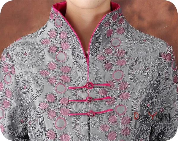 Nouveau Vêtements Fleur Veste Longue D'âge S Xxxl Style Mère lavande Classique De Satin Femmes Miiddle Gris Gris Manteau Applique Taille Bouton À SSrAq8Znv
