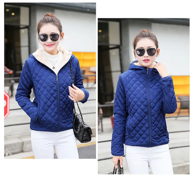 Autumn 2018 New Parkas basic jackets Female Women Winter plus velvet lamb hooded Coats Cotton Winter Jacket Womens Outwear coat -