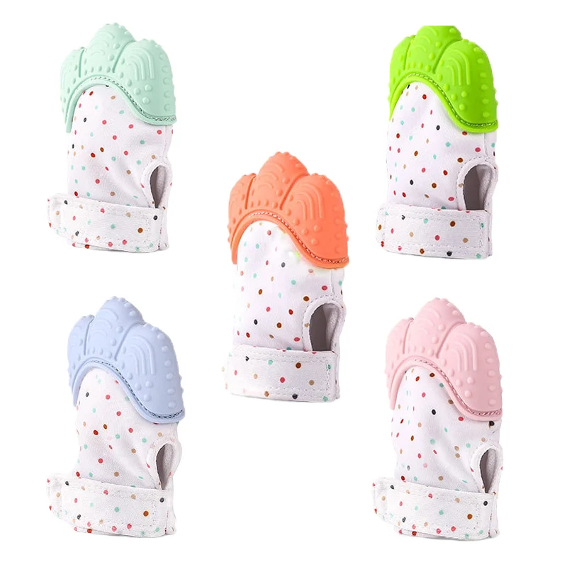 

Baby Silicone Teether 2018 Newborn Baby Gloves Silicone Baby Mitt Teething Mitten Teething Glove Candy Wrapper Sound Teether