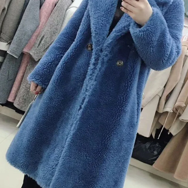 X-Long Real Sheep Fur Oversized Parka Thick Warm Outerwear real fur women large size sheep fur coat loose fashion