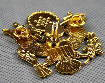 WWII US Army Epluribus Unum Officers Metal Cap Hat Badge Pin-US111