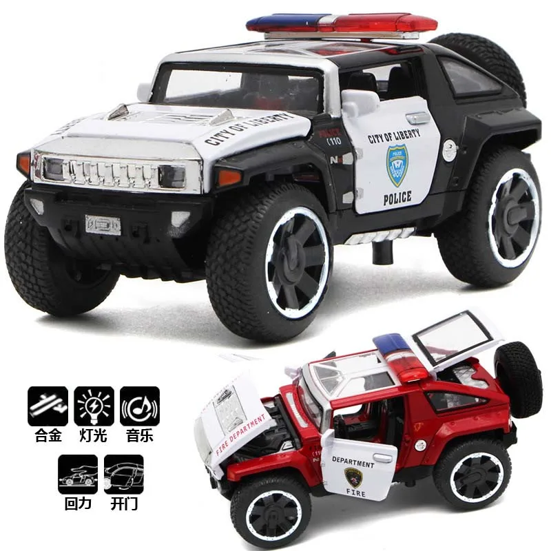 

1/32 Alloy Die Cast Hummer Police Vehicles Model Cars Toy Doors Open Pull Back Light Music Car Toys For Boys Birthday Gift