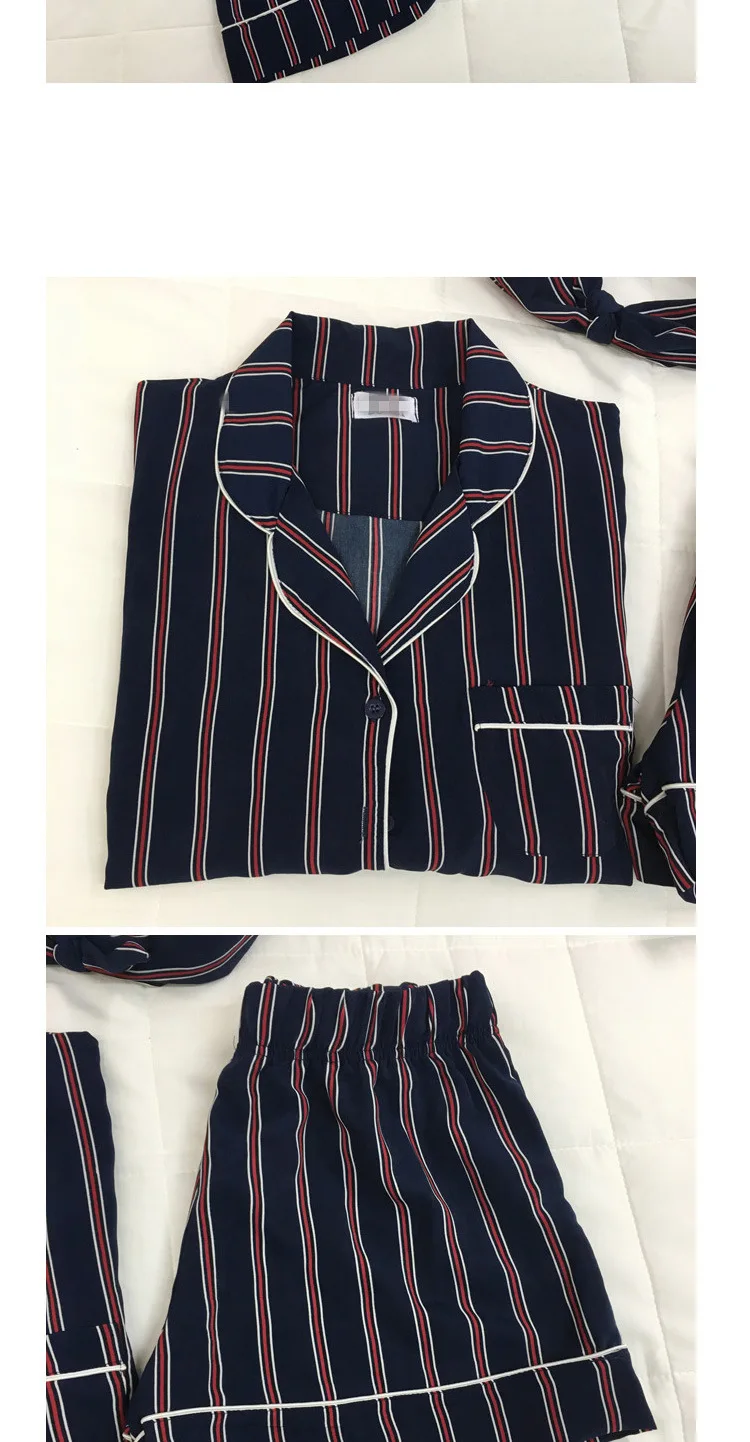 Летняя Пижама 2019 новые модные женские пижамы Turn-Down Воротник пижамы комплект из двух предметов шорты полосатый Повседневный пижамный