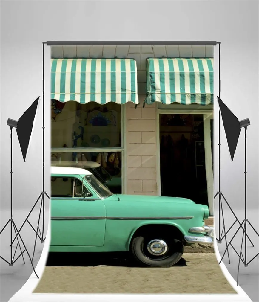 

Photography Backdrop Cityscape Vintage Car Street Shop Sunshine Ric Brick Wall