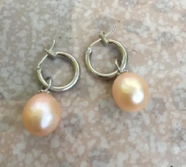

pair of 10-12mm south sea baroque gold pink pearl earring 14K/20 white gold hook @