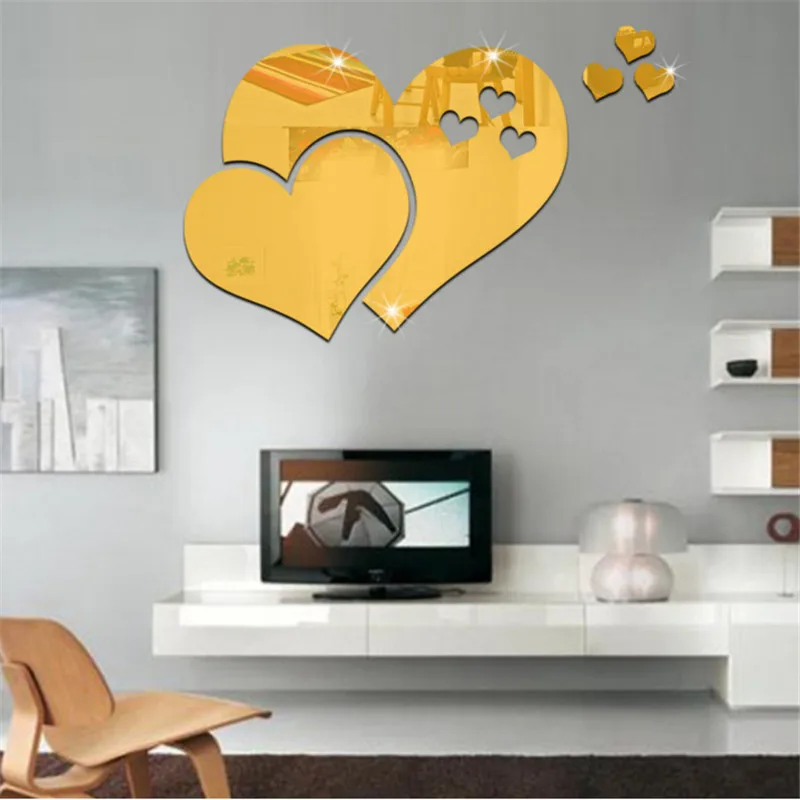 Креативная 3D Зеркальная Наклейка на стену с сердечками DIY для дома, гостиной, художественная Фреска, декор для ванной комнаты, украшение для дома