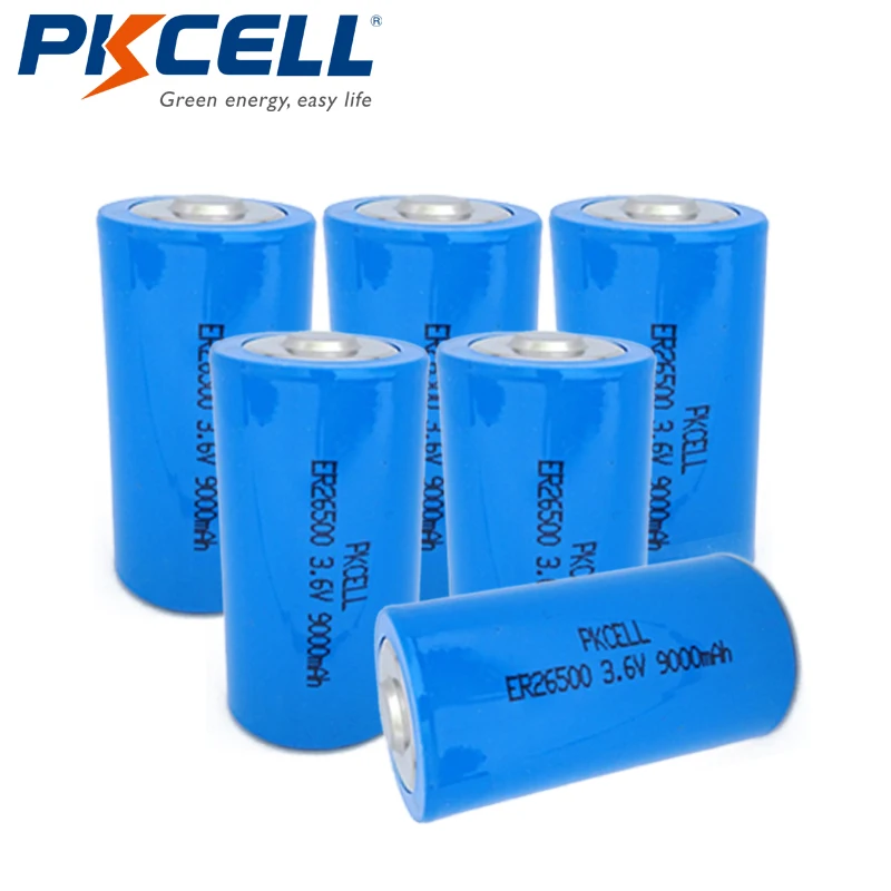 

6pcs/lot PKCELL 3.6V ER26500 Lithium Battery 3.6 Volt 9000mAh C Size Li-SOCl2 Unrechargeable Batteries for Medical Devices