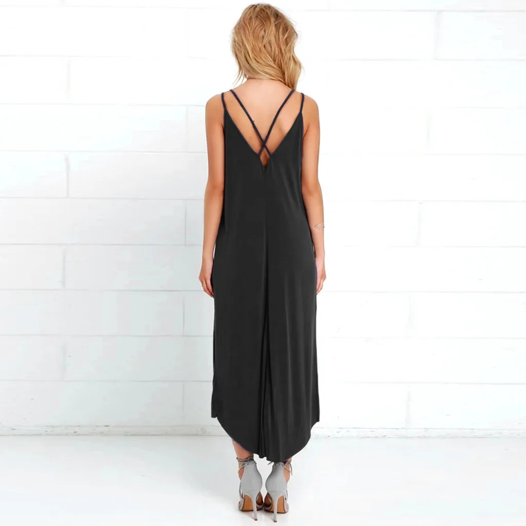 Женское длинное платье на бретельках Boho свободный пляжный сарафан без рукавов
