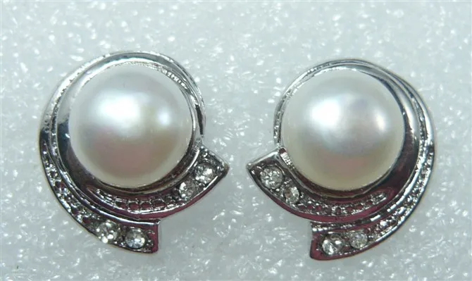 

2 choices wholesale Genuine cultured 9-10mm noble white shell pearl stud earring #423