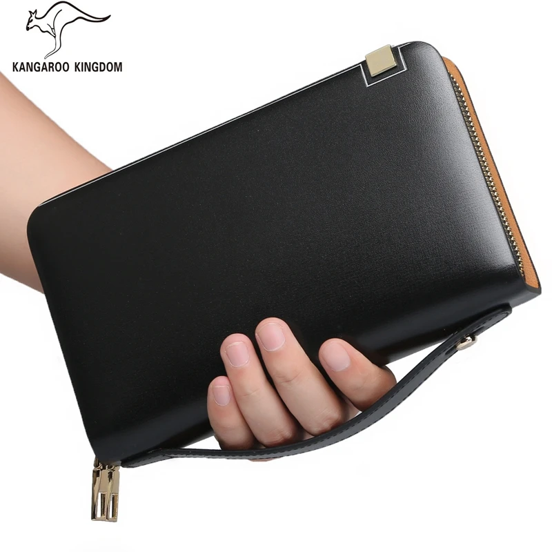 Kangaroo Kingdom Famous Brand Men Clutch Bags Leather Double Zipper