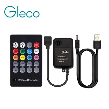 Kopen DC5 24V RGB LED Muziek controller 20Key IR RF remote Sound sensor USB RGB controller voor LED Strip 5050 RGB