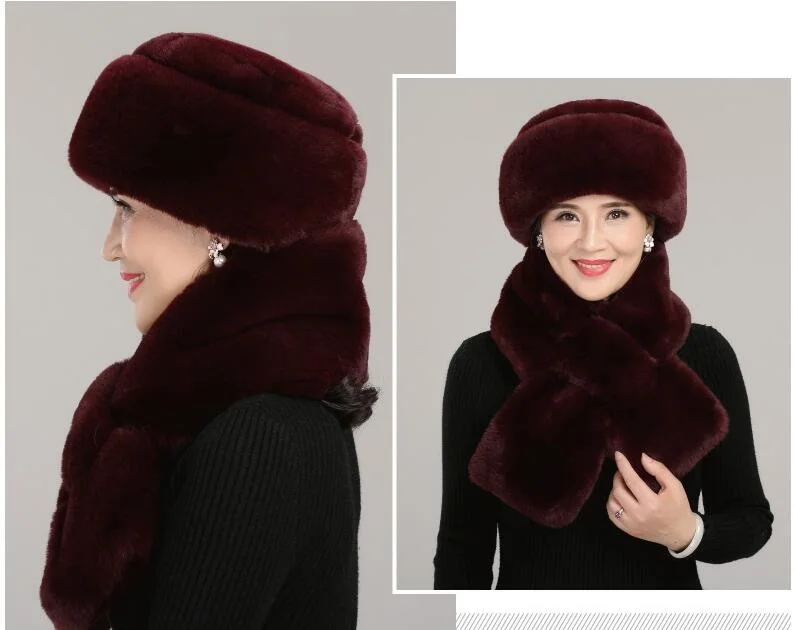 Шляпа матери среднего возраста осень зима теплая утолщенная уличная шапка для пожилых бабушек Мягкая Мода Чистый цвет шарф H7149