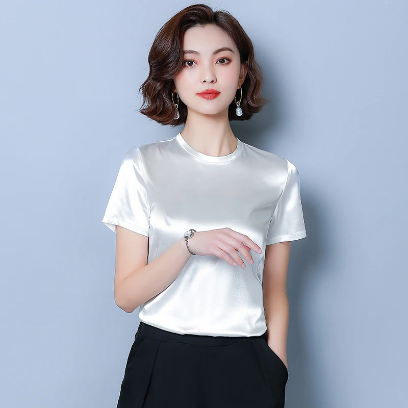 Korean Fashion Silk Women Blouses Satin Short Sleeve Pink Women Shirts Plus Size XXL Blusas Femininas Elegante Ladies Tops - 33027502405