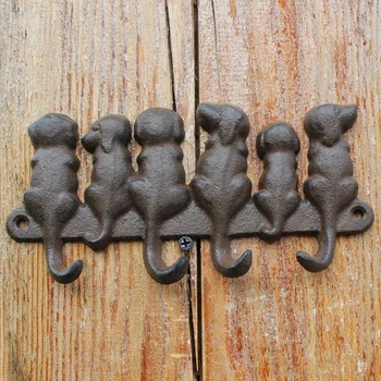 

Six Dogs Cast Iron Wall Hooks With 4 Hangers European Country Accents Handmade Rustic Animal Figurines Home Garden Decor Racks