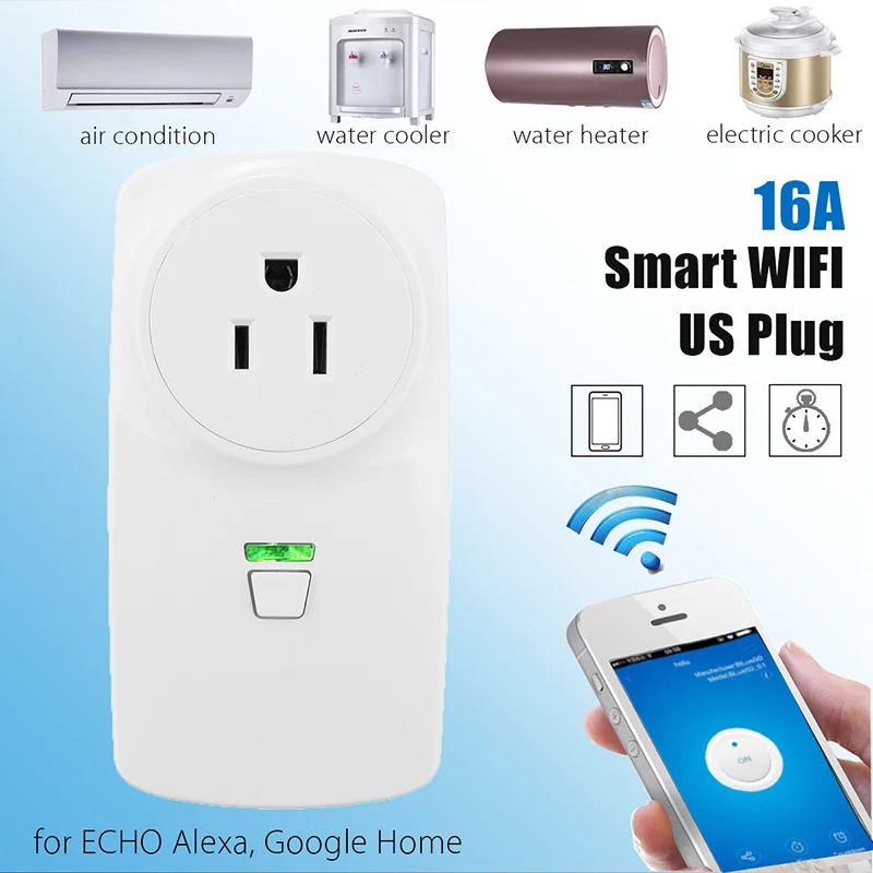 

Smart Wifi Power Socket 16A Plug Phone Remote Control Voice Control Home Automation Timer Switch Wall Plug