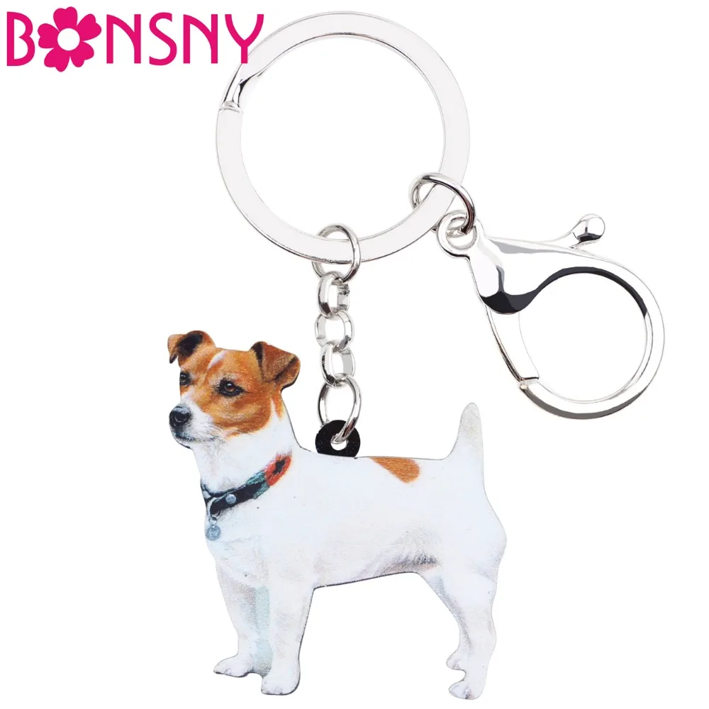 

Bonsny Acrylic Cute Jack Russell Dog Key Chains Keychain Rings Women Girl Ladies Handbag Car Charms Animal Jewelry Statement Pet