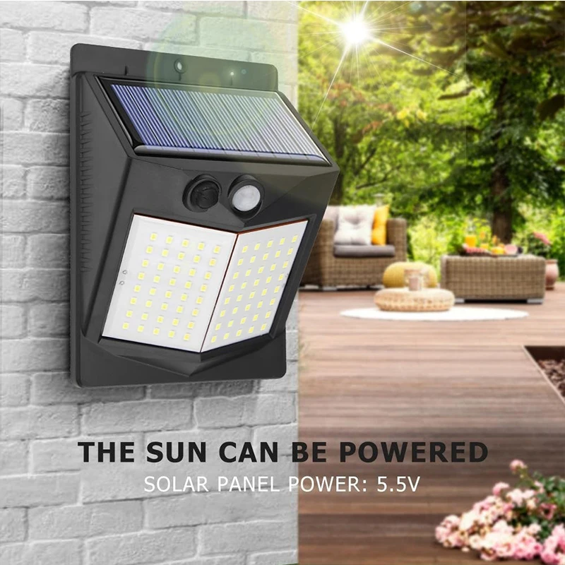 Upgraded Motion Sensor LED Wall Light Solar Power Lamp 80LED Waterproof Wide Lighting Angle Solar Lamp for Outdoor Garden Path (4)