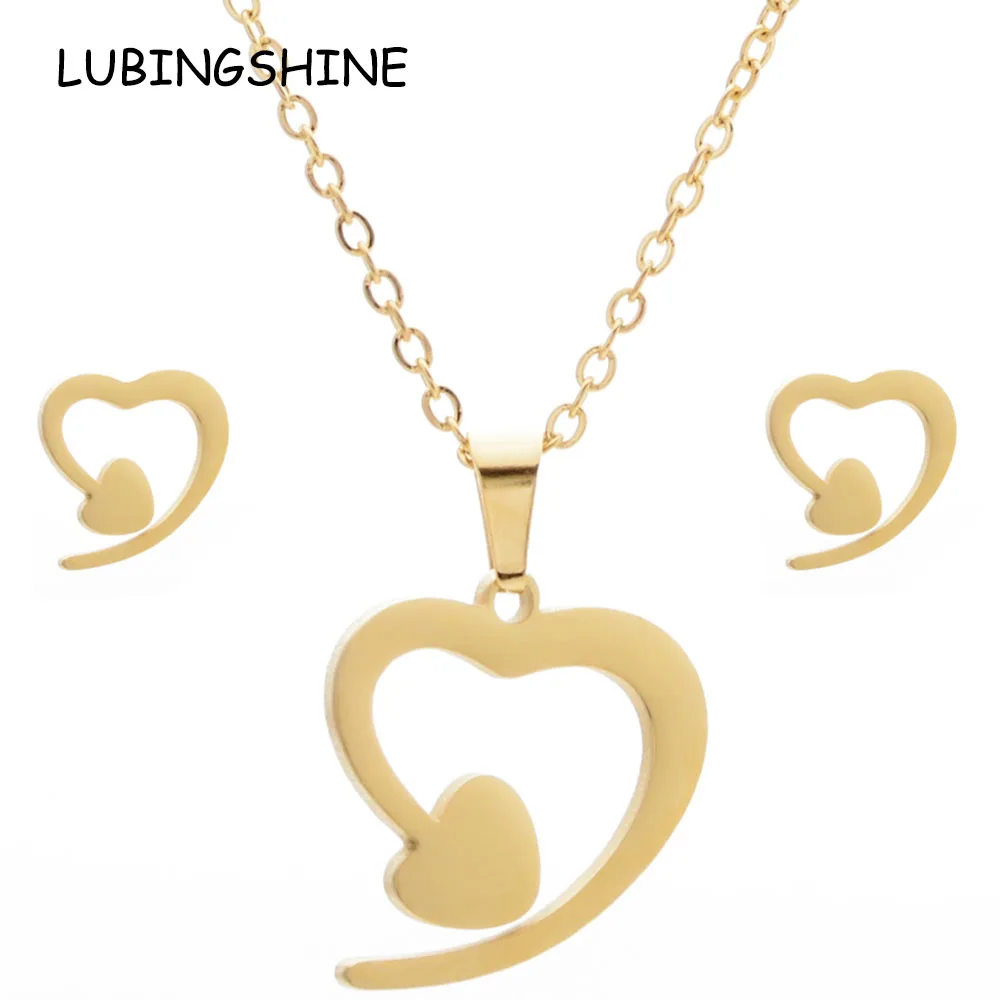 

LUBINGSHINE Luxury Gold Color Stainless Steel Women Infinite love Heart Star Necklace Earrings Bridal Wedding Jewelry Sets