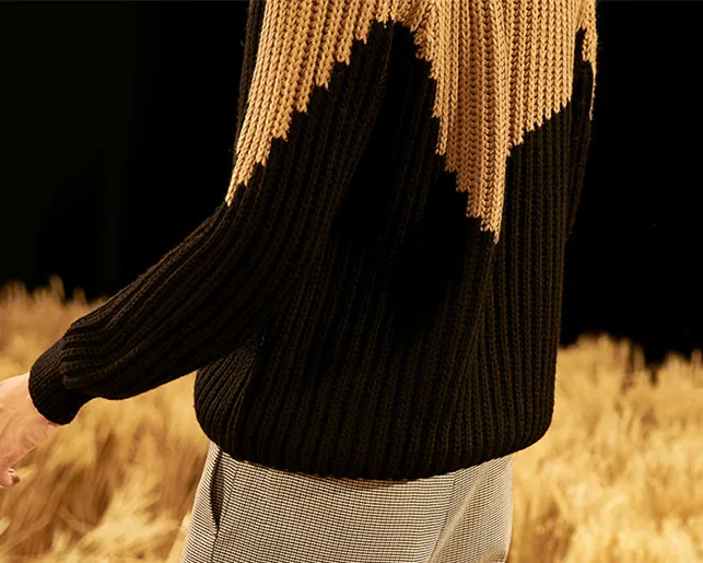 100% ручной работы из чистой шерсти толстый вязаный для мужчин Мода Oneck лоскутное Свободный пуловер свитер Индивидуальные