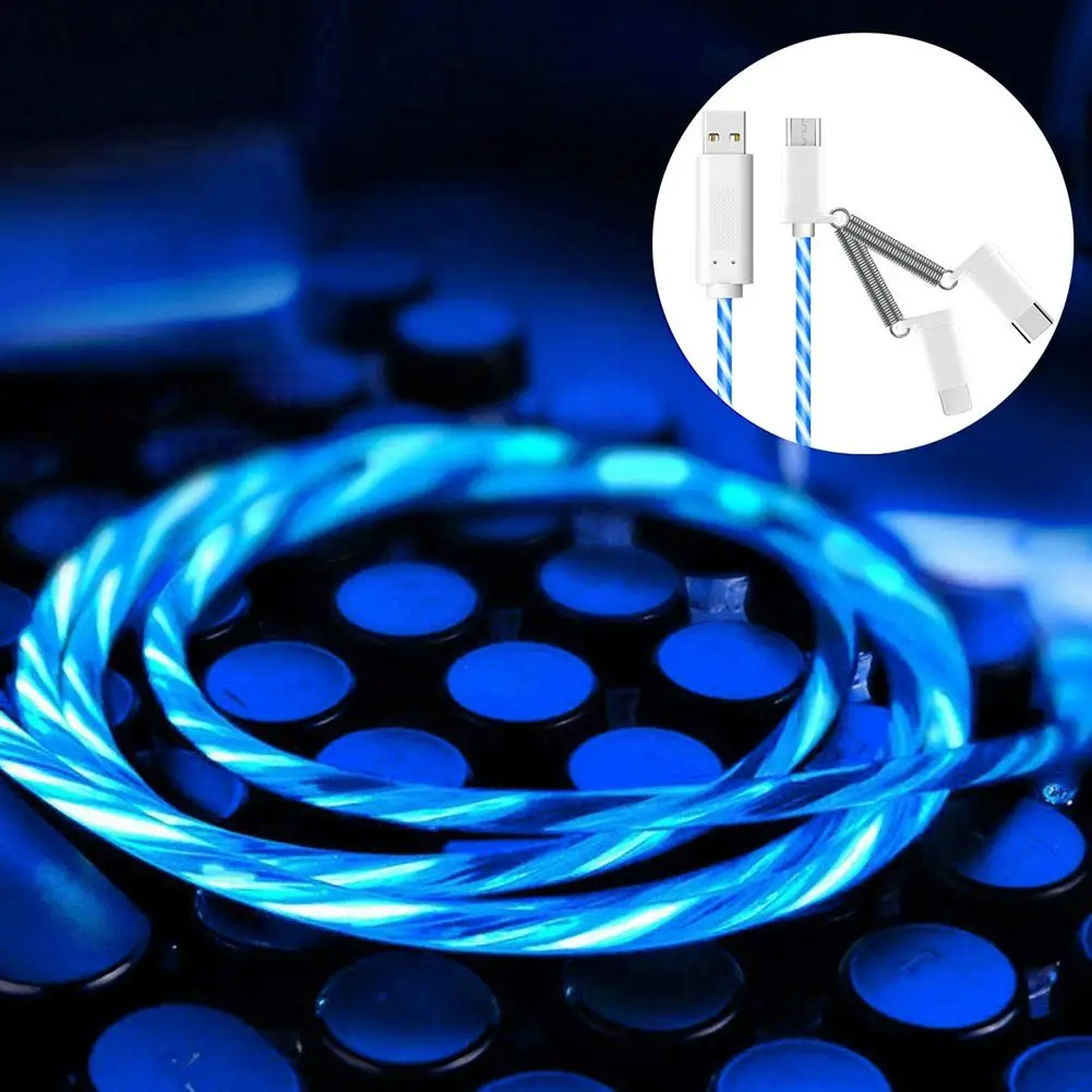 

1m Flowing LED Micro USB Type C Charging Cable Data Cord for iPhone Android 2019