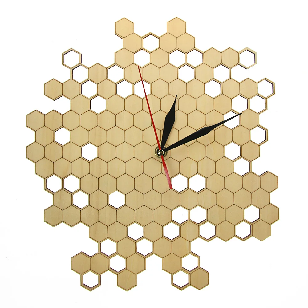 

Honeycomb Nature Inspired Wooden Wall Clock Contemporary Style Laser Engraved Hexagonal Clock Wall Watch Bamboo Bee Home Decor