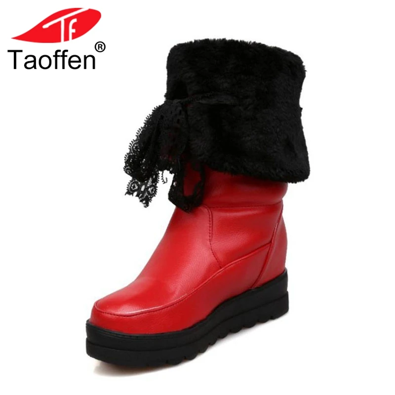 

Taoffen Women Plush Snow Boots Platform Warm Mid Calf Boots Winter Thick Fur Inside Shoes Fashion Women Footwear Size 34-43