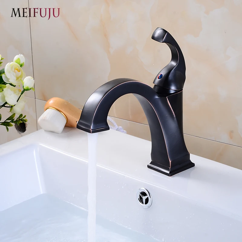 Meifuju جديد النفط مفروك البرونزية الحمام الحنفيات الأسود سطح جبل صنبور الحمام الغرور المصارف خلاط صنبور المياه الباردة الساخنة الصنبور