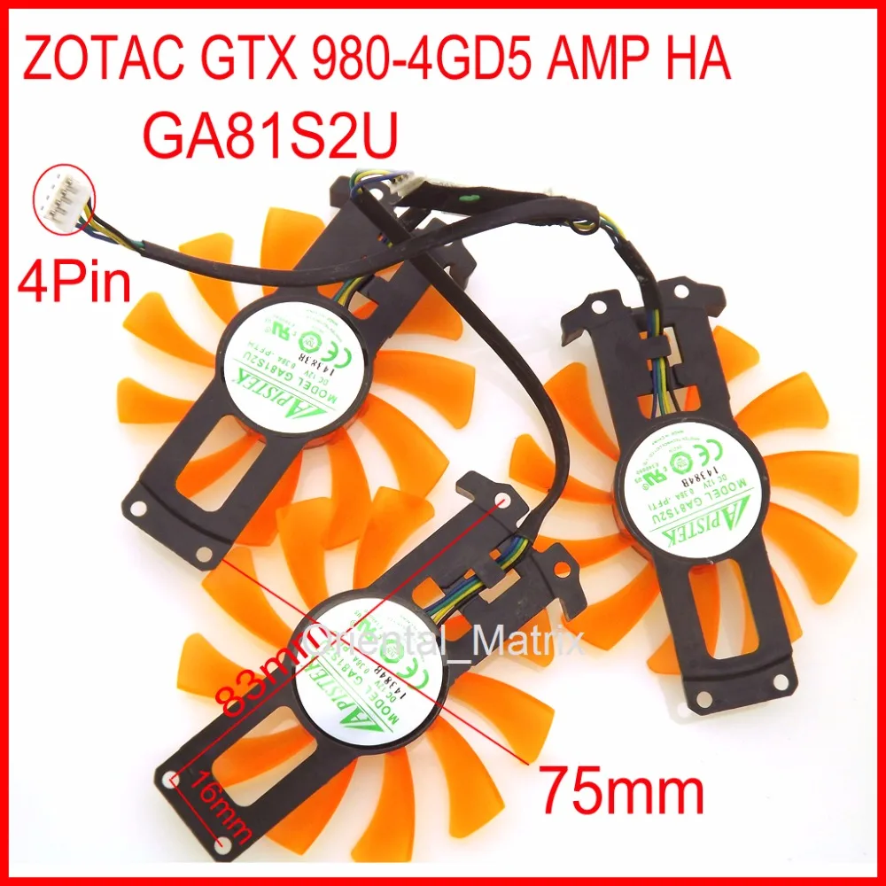 Бесплатная доставка 3 шт./лот GA81S2U 12 В 0 38 а 40*40*40 мм 4 контакта для ZOTAC GTX 980 4GD5 AMP HA