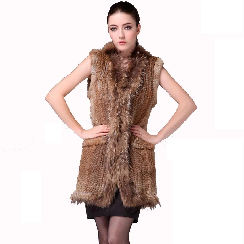 

2019 new Women Genuine real Rabbit Fur Vest coat Raccoon Fur collar Waistcoat wholesale drop shipping