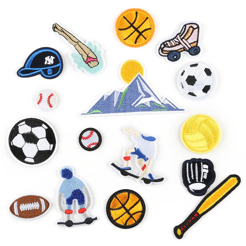##BUY 1 PCS Skateboard Sport Iron on Patches for Clothing Baseball Stickers Stripes Football Appliques on Clothes Embroidery Badges