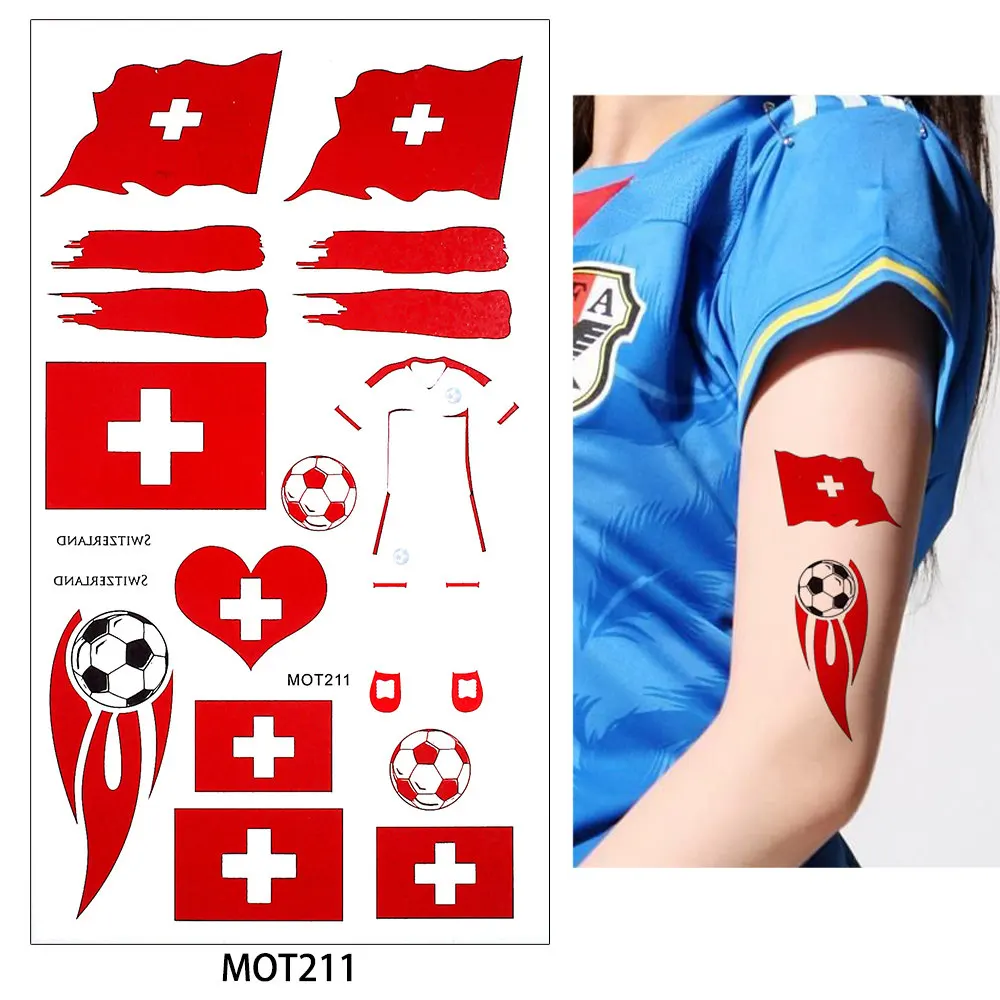 Яркие 8 стран дизайн 1 лист СЛОВА КУБОК футбольные игры татуировки стикеры флаг германия Россия временные DIY тела татуировки - Цвет: MOT211  Switzerlan